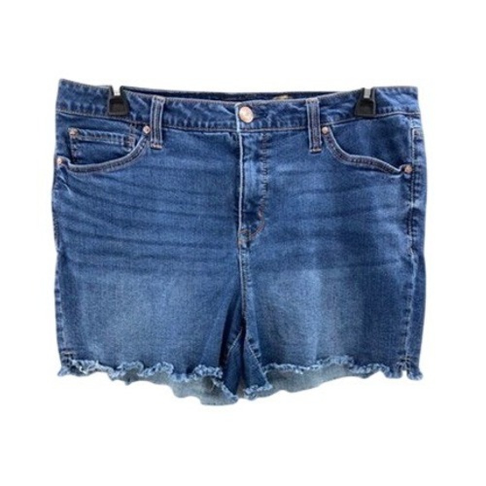 Seven7 Shorts Womens 16 Jeans Medium Wash Raw Hem Denim Blue Mid‎ Rise Cutoffs